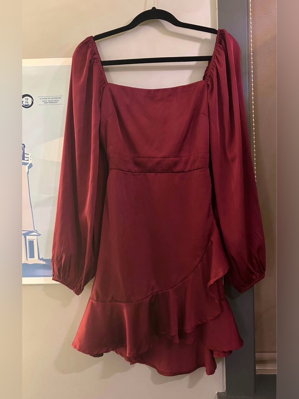 Lovely Day Burgundy Long-Sleeve Ruffle-Hem Dress